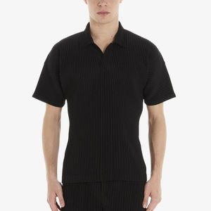 Phillipe Marcel Black Pleated Button Down Polo EUC